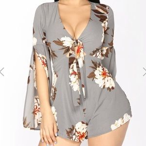 Long sleeve Grey Flowy Flower Romper